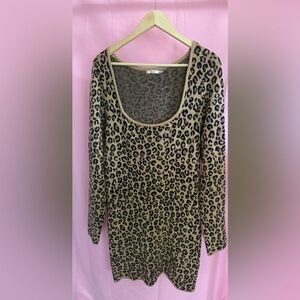 Leopard Print Sweater Dress Long Sleeve - Size L